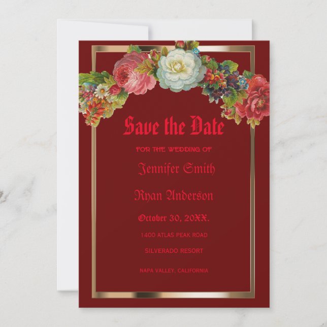 Elegante Gotische Vintage Blume Save the Date Einladung (Vorderseite)