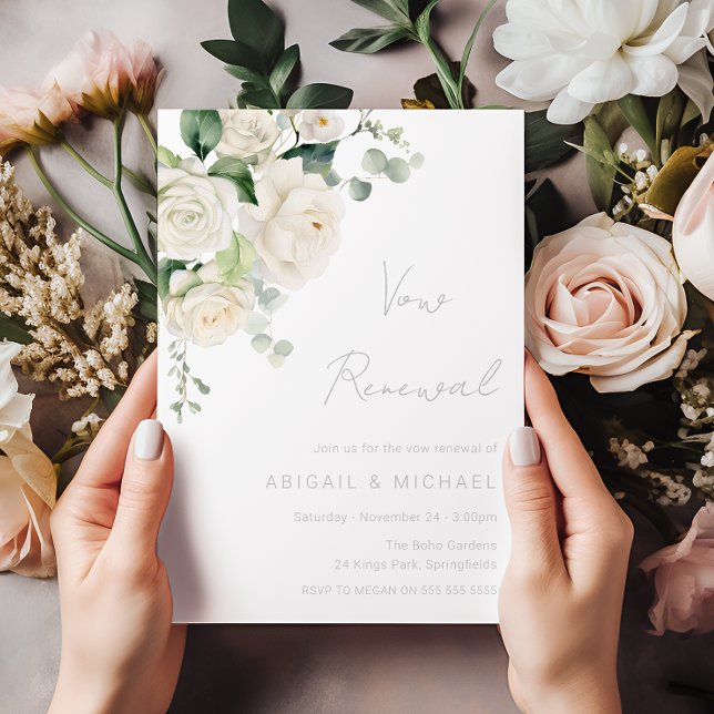 Elegante Göttliche Weiße Rosen & Sage Vow Erneueru Einladung (Von Creator hochgeladen)