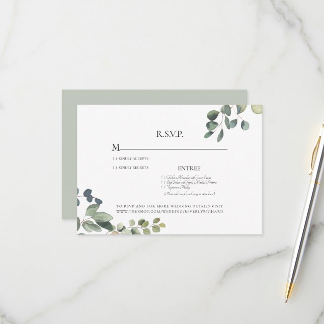 Elegante Grace Eucalyptus Sage Wedding RSVP Card (Vorderseite/Rückseite Beispiel)