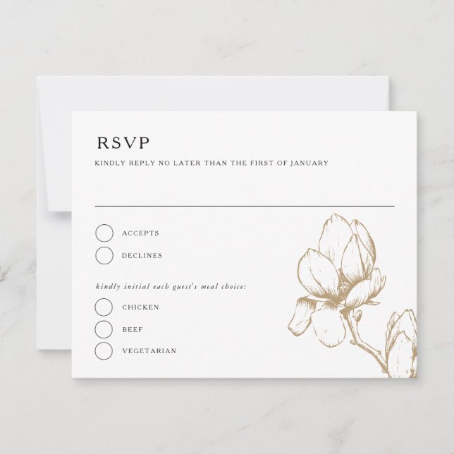 Elegante Graceful Magnolia Bloom Wedding RSVP Card Einladung (Vorderseite)
