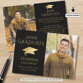 Elegante Graduate Black Imitats Gold Cap 2 Fotos Ankündigung