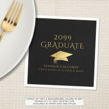 Elegante Graduate Black Imitats Gold Foil Cap Name