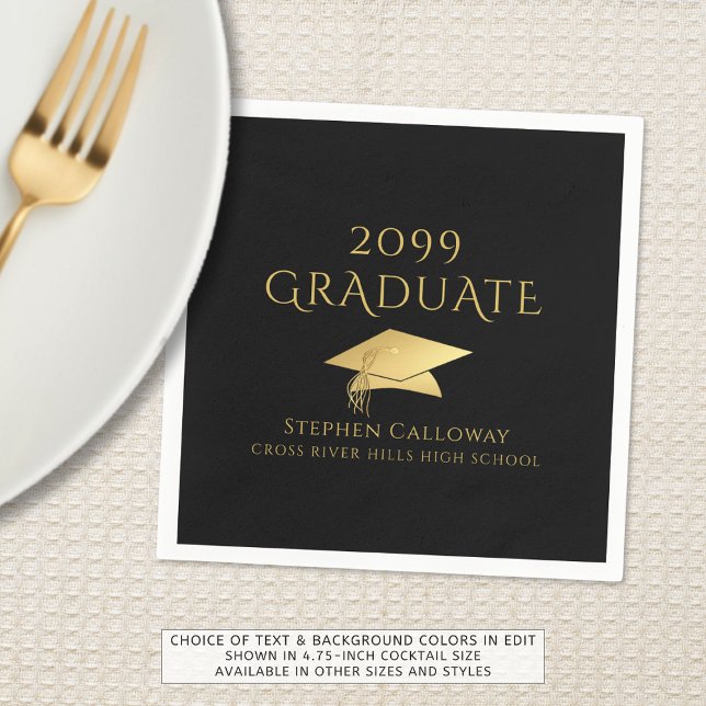 Elegante Graduate Black Imitats Gold Foil Cap Name Serviette (Von Creator hochgeladen)