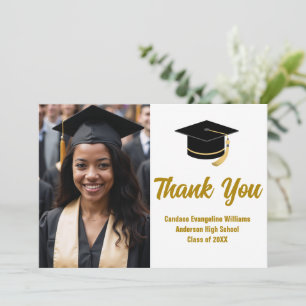 Elegante Graduate Foto Custom Gold Typografie Dankeskarte