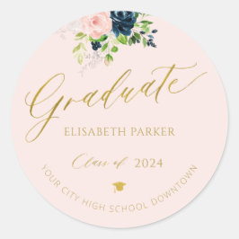 Elegante Graduate Gold Script Foto Abschluss Chic Runder Aufkleber
