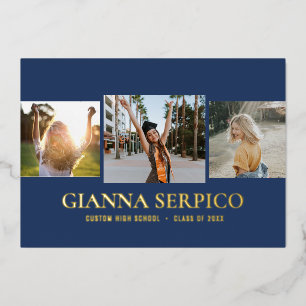 Elegante Graduate Name Foil Invasion in der Marine Folieneinladung