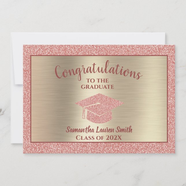 Elegante Graduate Pink Gold Sparkle Class of 2020 Ankündigung (Vorderseite)