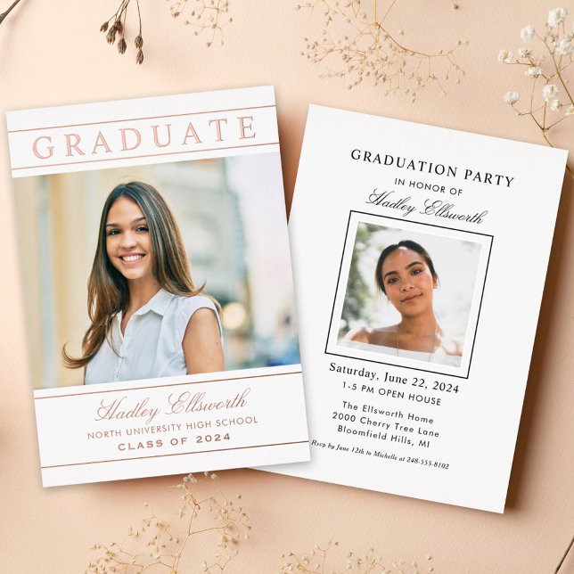 Elegante Graduate Rose Gold Foto Graduation Party Folieneinladung (Von Creator hochgeladen)