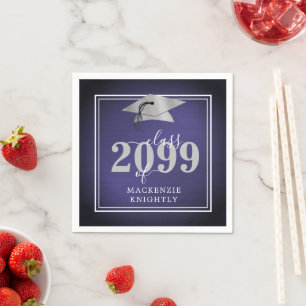 Elegante Graduation Cap Class Year Navy Blue Silve Serviette