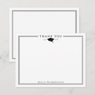 Elegante Graduation Cap & Tassel Black & White Dankeskarte