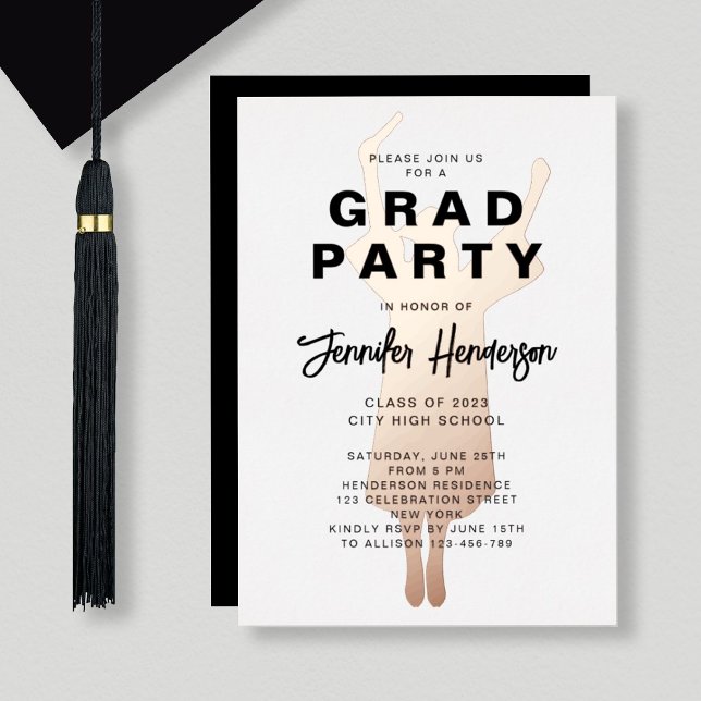 Elegante Graduation Party Black Rose Gold Folieneinladung (Von Creator hochgeladen)