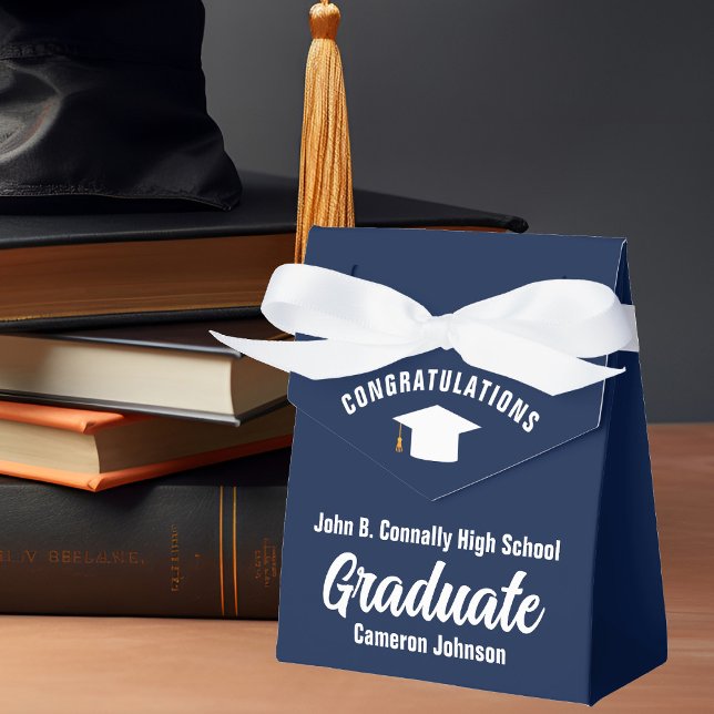 Elegante Graduation Party Navy Blue White Custom Geschenkschachtel (Von Creator hochgeladen)
