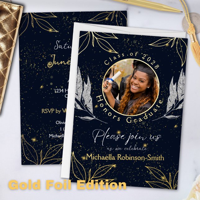 Elegante Graduation Party Navy Gold Foil Einladung (Von Creator hochgeladen)