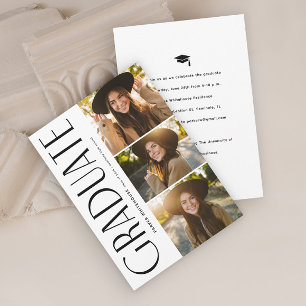 Elegante Graduierten-Typografie 3 Foto-Abschlussfe Einladung