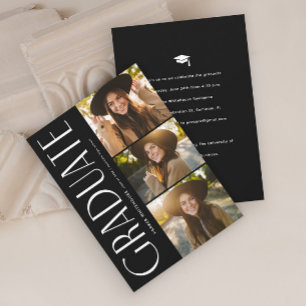 Elegante Graduierten-Typografie 3 Foto-Abschlussfe Einladung