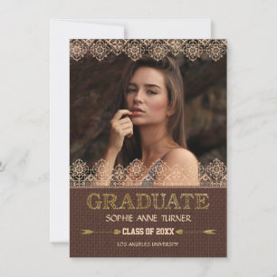 Elegante Graduierteneinladungen Lace Gold Glitze Einladung