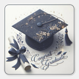 Elegante Graduiertenkap und Diplom Quadratischer Aufkleber