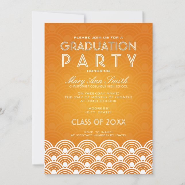 Elegante Graduierung Party Scallop Orange Einladung (Vorderseite)