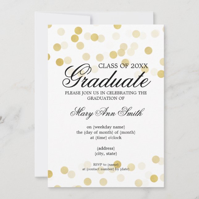 Elegante Graduierungsparty Gold Foil Glitzer Light Einladung (Vorderseite)