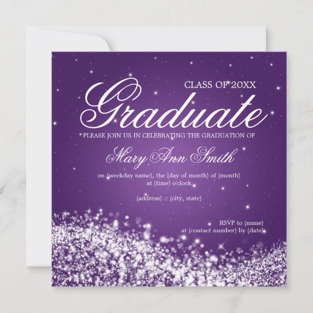 Elegante Graduierungsparty Sparkling Wave Lila Einladung (Vorderseite)
