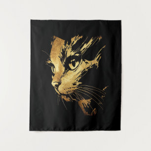Elegante Grafik Schwarze Katze und Texturiertes Go Wandteppich