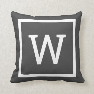 Elegante Grafikrand-Monogramm Grau Kissen