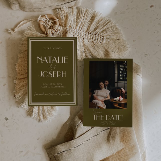 Elegante Grasebene Elfenbein Altes Geld Foto Hochz Save The Date (Von Creator hochgeladen)