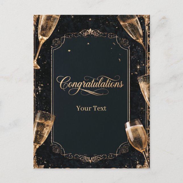Elegante Gratulation mit Champagner  Feiertagspostkarte (Vorderseite)