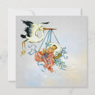 Elegante Grau-Blauer-Storch-Baby-Junge-Shower Einladung