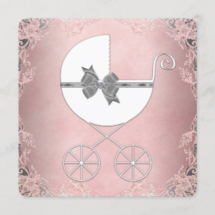 Elegante Grau Rosa Spitze Baby Girl Shower Einladung