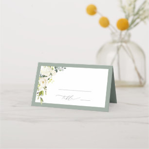 Elegante Grau Weiß Grün Blumen Brautparty Platzkarte