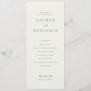 Elegante graublau-minimalistische Hochzeitszeremon Programm
