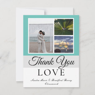 Elegante graue Aquamarine Script-Wedding-Foto-Coll Dankeskarte