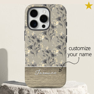 Elegante graue Blumige Holzmaserung mit individuel iPhone 16 Pro Hülle