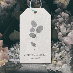 Elegante graue botanische Blatt Hochzeitsgeschenka Geschenkanhänger