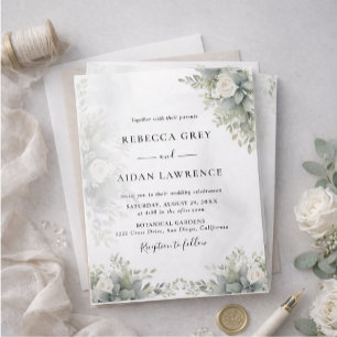 Elegante graue botanische Hochzeitseinladung Einladung