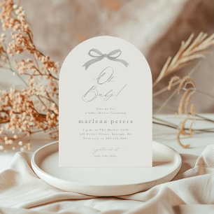 Elegante graue Bow-Neutral-Baby-Dusche Einladung