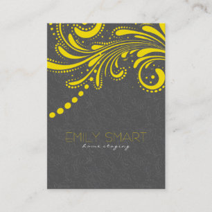 Elegante graue Damasken und gelbe Vintage Spitzen Visitenkarte