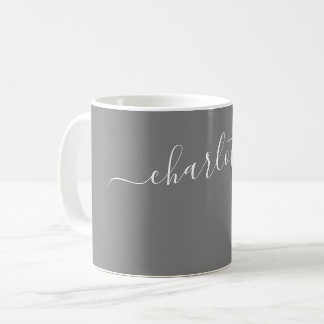 Elegante Graue Farbe Moderne Name Personalisiert Kaffeetasse (Vorderseite Links)