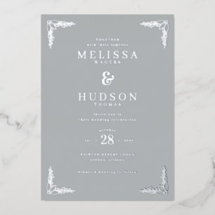 Elegante graue floral Hochzeitseinladung Folieneinladung