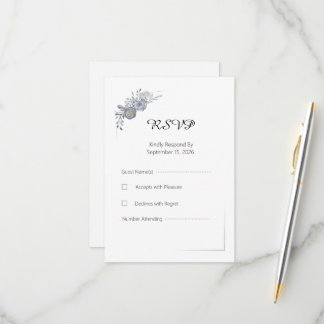 Elegante graue florale Hochzeits-RSVP-Antwortkarte RSVP Karte