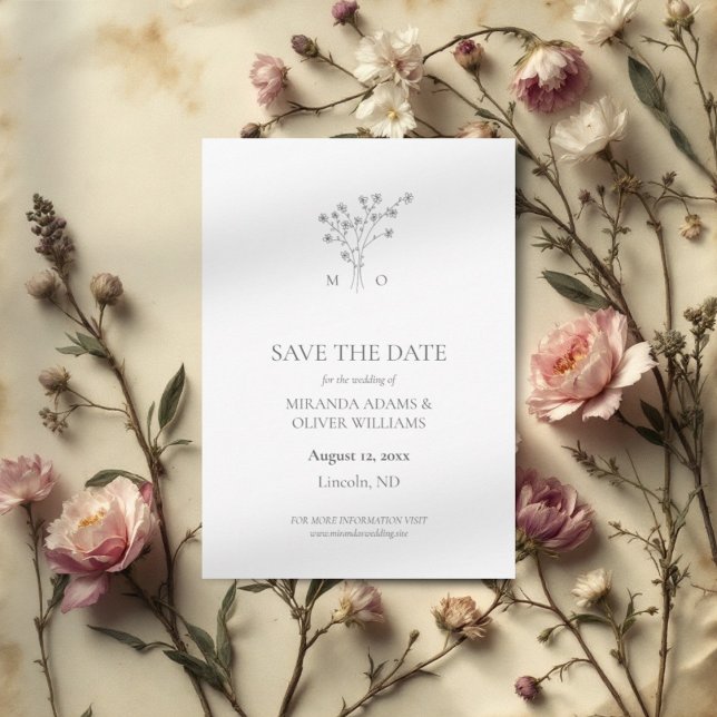 Elegante graue Hochzeit im Bouquet speichern Sie d Save The Date (Von Creator hochgeladen)