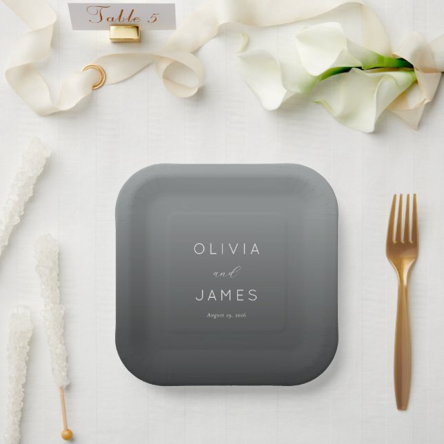 Elegante graue minimalistische Hochzeit Pappteller (Hochzeit)