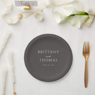 Elegante graue minimalistische Hochzeit Pappteller