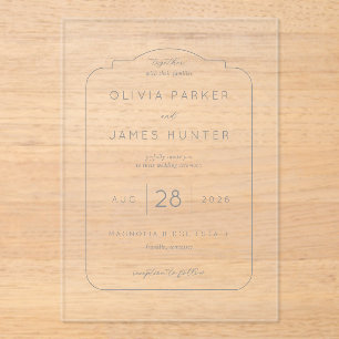 Elegante graue minimalistische Hochzeitseinladung Acryleinladungen