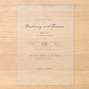 Elegante graue minimalistische Hochzeitseinladung Acryleinladungen