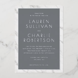 Elegante graue minimalistische Hochzeitseinladung Folieneinladung
