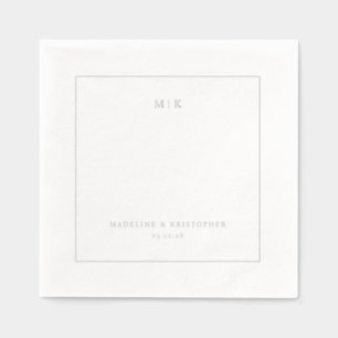 Elegante graue minimalistische Initialen Servietten Mit Folie