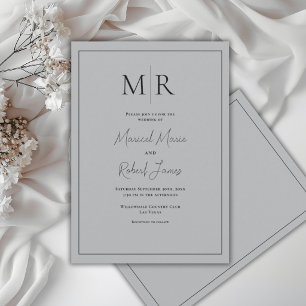 Elegante graue Monogramm-Moderne Hochzeit Einladung