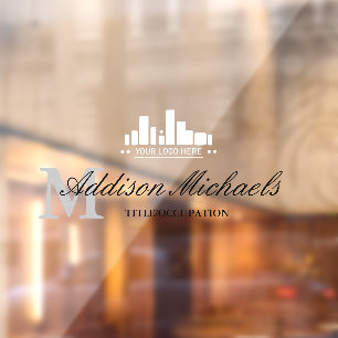 Elegante graue Monogramm Name Titel und Logo Fensteraufkleber